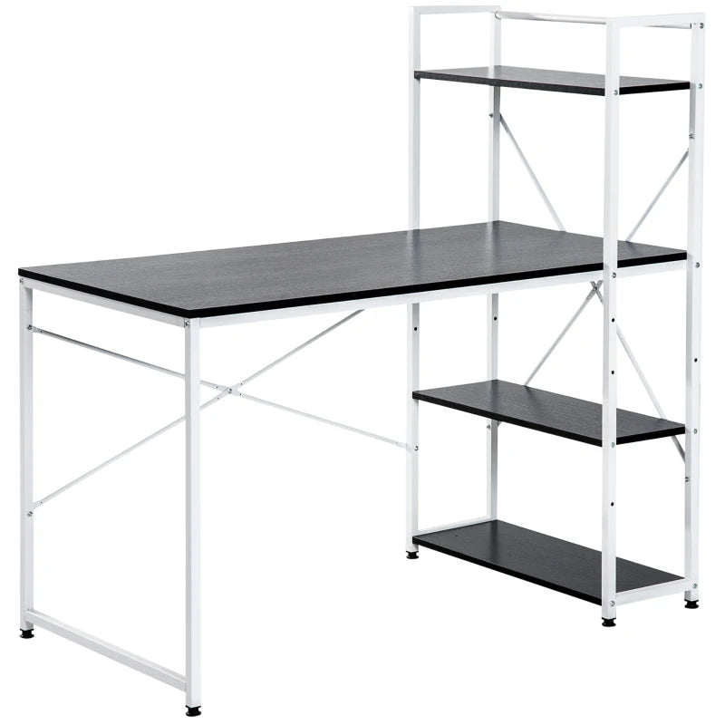 Home Office Desk with Shelves, 120cm – Black & White