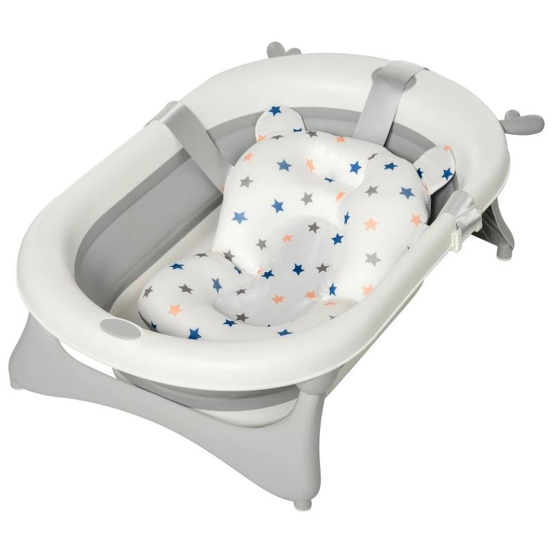 Foldable Baby Bathtub Set with Thermostatic Plug, Non-Slip Base, Cushion & Drain Plugs