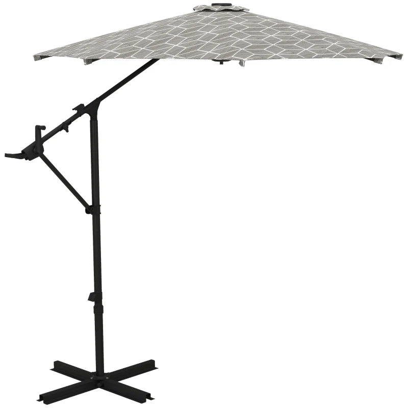 Hanging Patio Umbrella 3m with 8 Ribs, Crank Handle, and 360° Rotation, Black/White