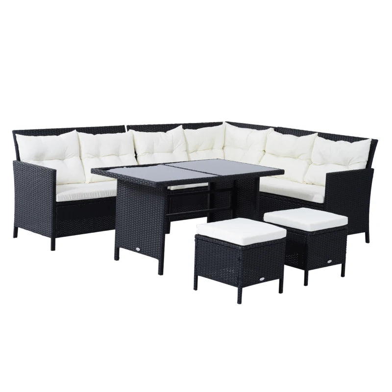 8-Seater Black Rattan Corner Sofa Set with Cushions – Outdoor Patio & Garden Furniture