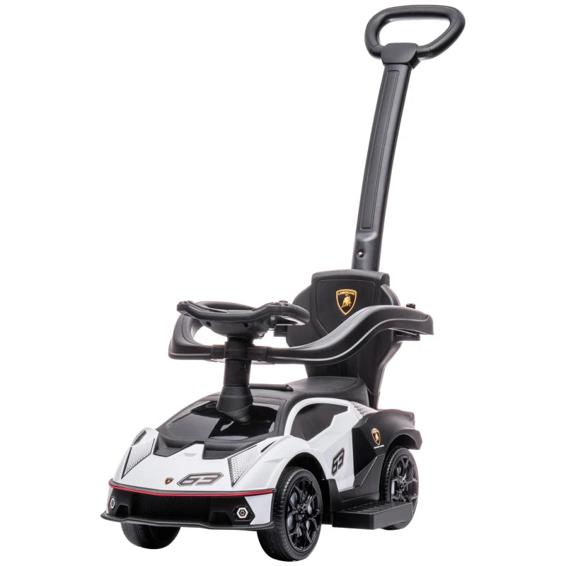 White Toddler Ride On Push Car – 2-in-1 Foot-to-Floor Slider with Handle, Ages 1-3