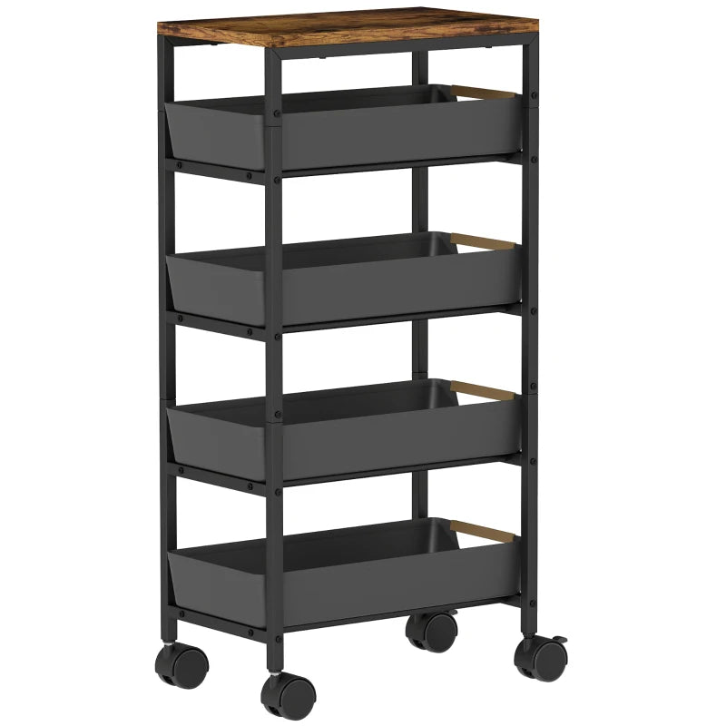 5-Tier Storage Cart on Wheels – Black Rolling Organizer Trolley