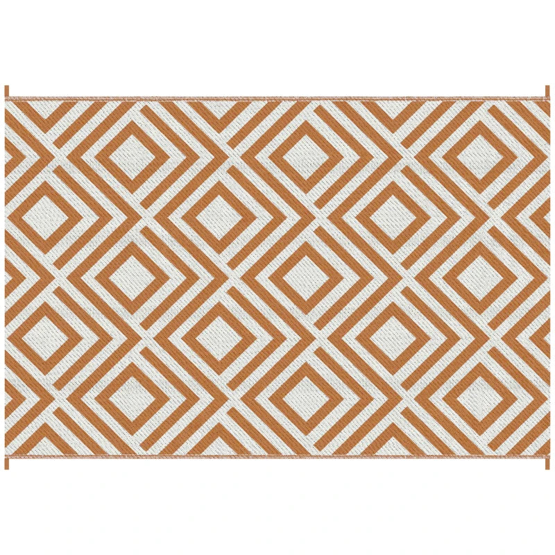 Brown Reversible Outdoor Rug with Stakes and Carry Bag – 182x274cm Plastic Straw Mat