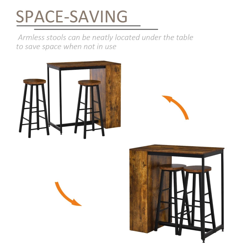Industrial 3-Piece Bar Table Set for 2 with Storage Shelf for Kitchen