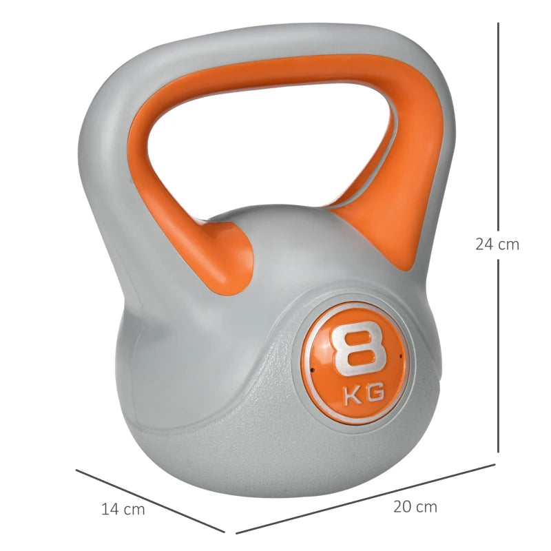 Strength Training Kettlebell – 8kg Weight, Orange & Grey