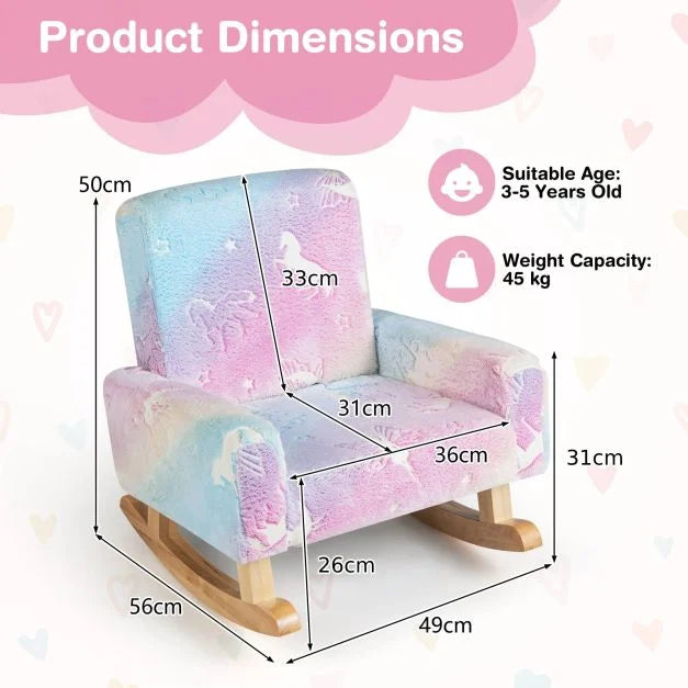 Solid Poplar Wood Kids Rocking Chair with Soft Flannel Upholstery