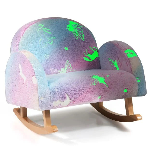 Kids Upholstered Rocking Chair with Glow Effect and Poplar Wood Base