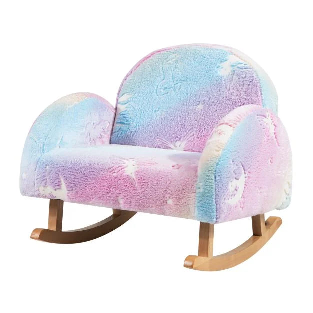 Kids Upholstered Rocking Chair with Glow Effect and Poplar Wood Base