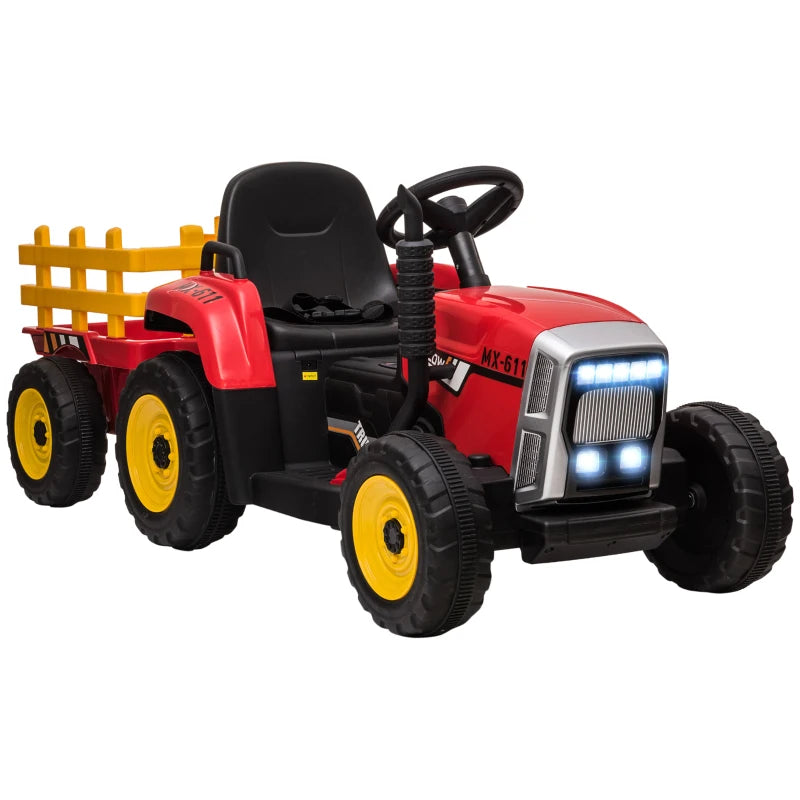 Electric Ride-On Tractor for Toddlers – Red 6V Car with Trailer, Music & Remote Control