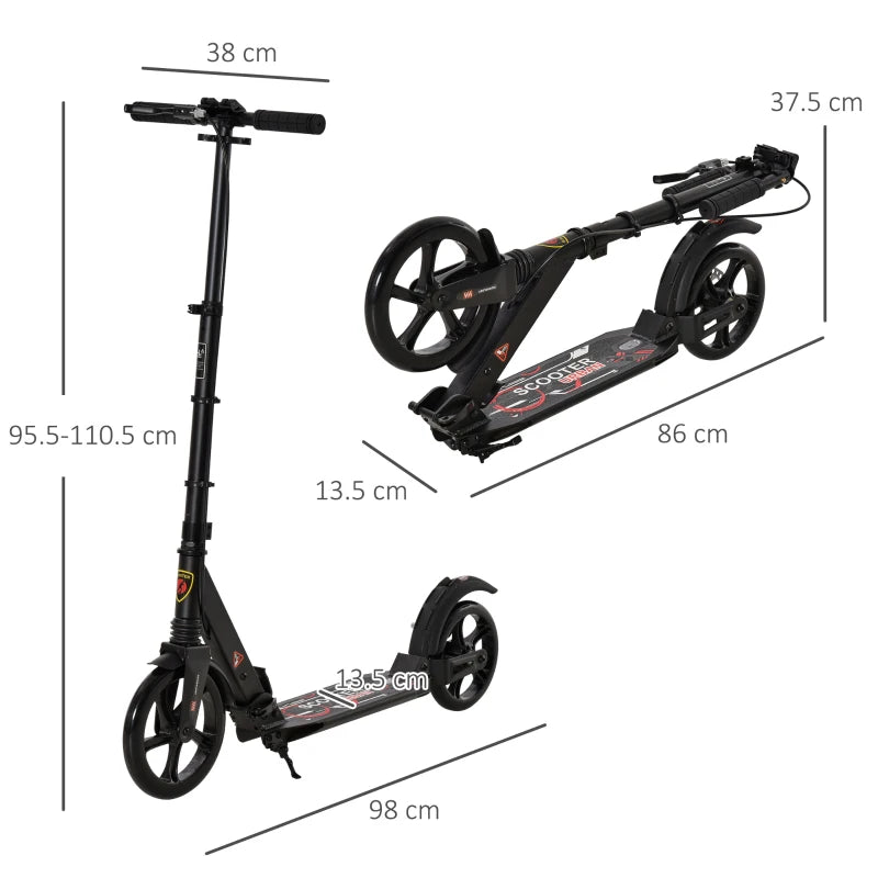 2-Wheel Kick Scooter with Dual Brakes & Suspension – Black