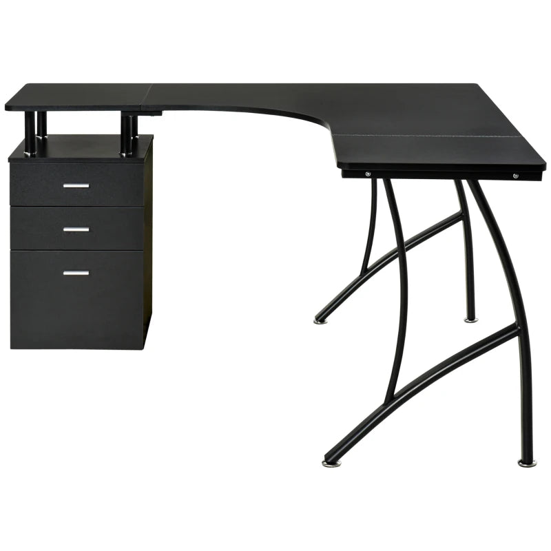 Industrial Black Corner Desk – L-Shaped Computer Table with Drawer
