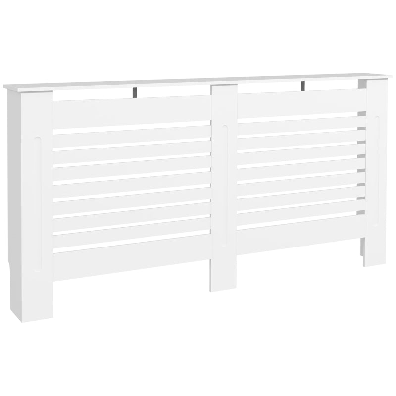 Radiator Cabinet, White MDF Cover with Horizontal Slats, 152x19x81cm