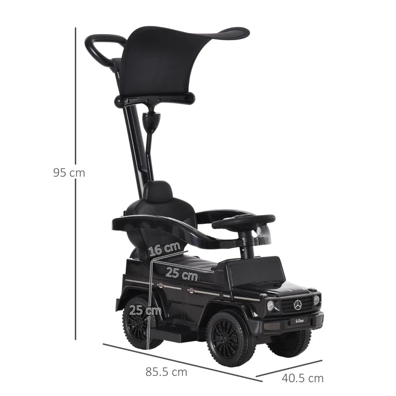 Toddler Foot-to-Floor Push Car and Walker with Horn and Steering Wheel – Manual, Black