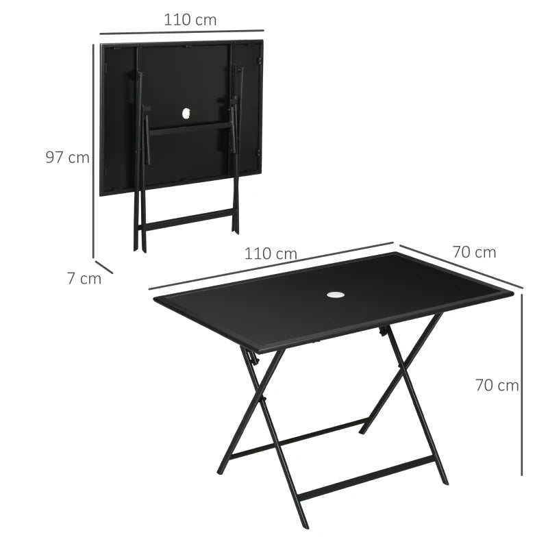 Durable Folding Outdoor Table for 6, Tempered Glass Surface & Parasol Hole Included