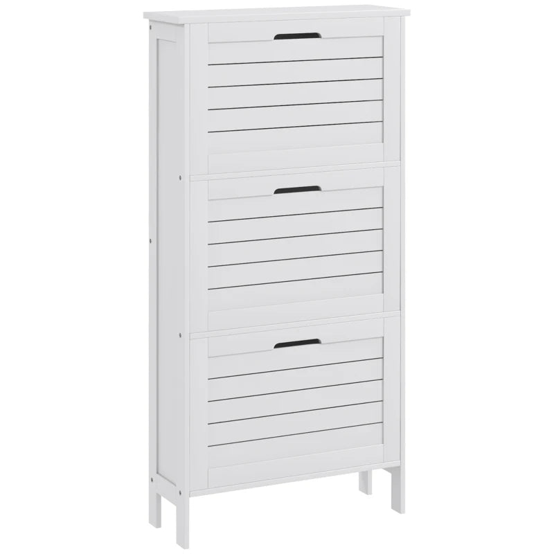 White Narrow Shoe Cabinet with 3 Flip Drawers, Perfect for Small Spaces