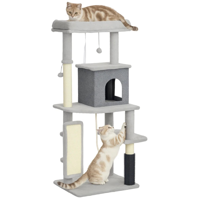 Cat Tree 132cm with Platform, Scratching Posts & Anti-Tip Kit