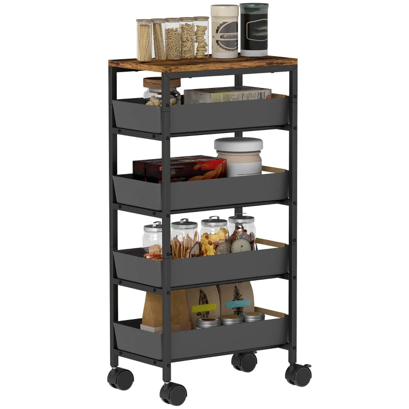 5-Tier Storage Cart on Wheels – Black Rolling Organizer Trolley