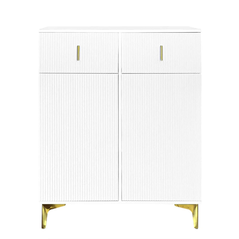 Elegant White & Gold Sideboard with Adjustable Shelves, Compact 83x35x101 cm
