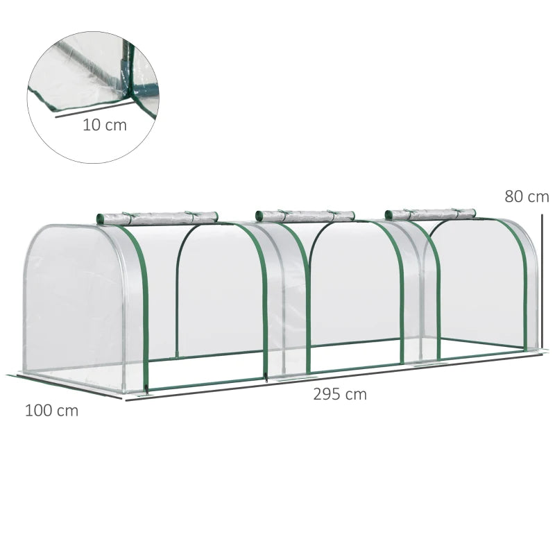 Steel Frame PVC Tunnel Greenhouse with Zipper Doors for Outdoor Garden, 295x100x80 cm