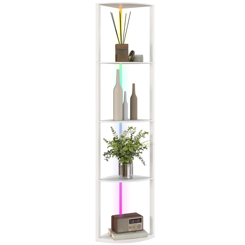 RGB Shelf Floor Lamp – 5-Tier White Display w/ Remote & Dimming