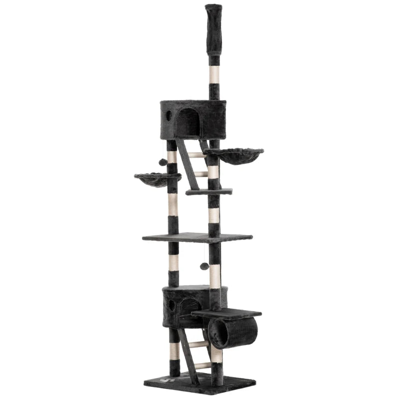 Adjustable Dark Grey Floor-to-Ceiling Cat Tower