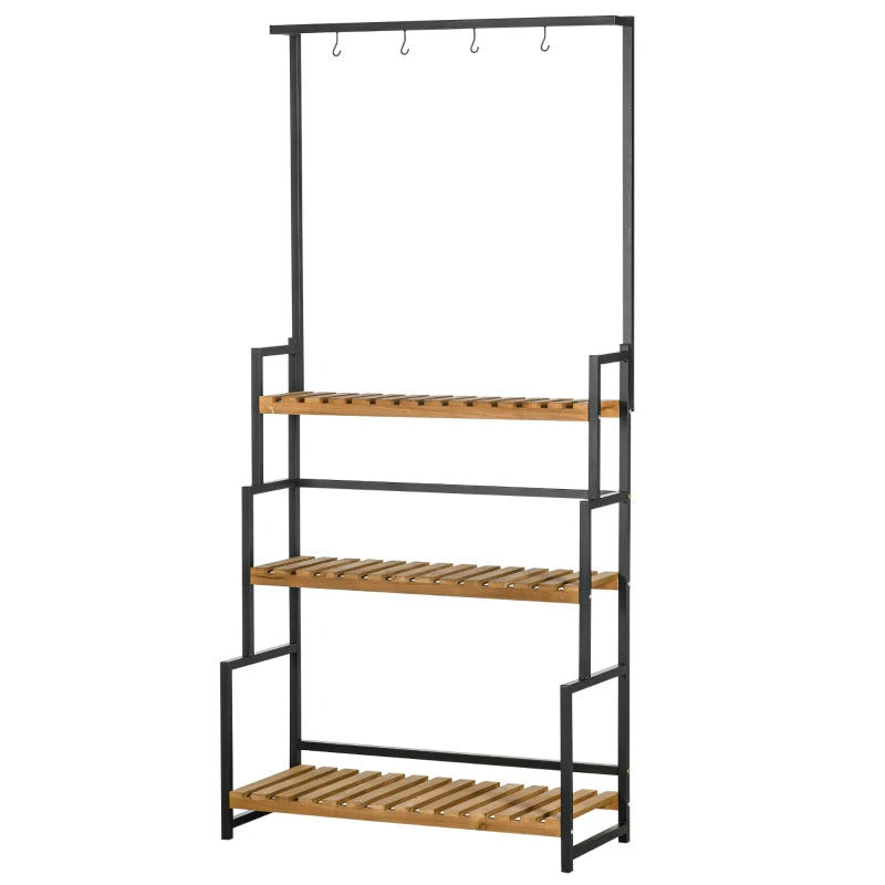 3-Tier Flower Rack Shelf with Hanging Hooks – Perfect for Porch, Balcony, Bedroom