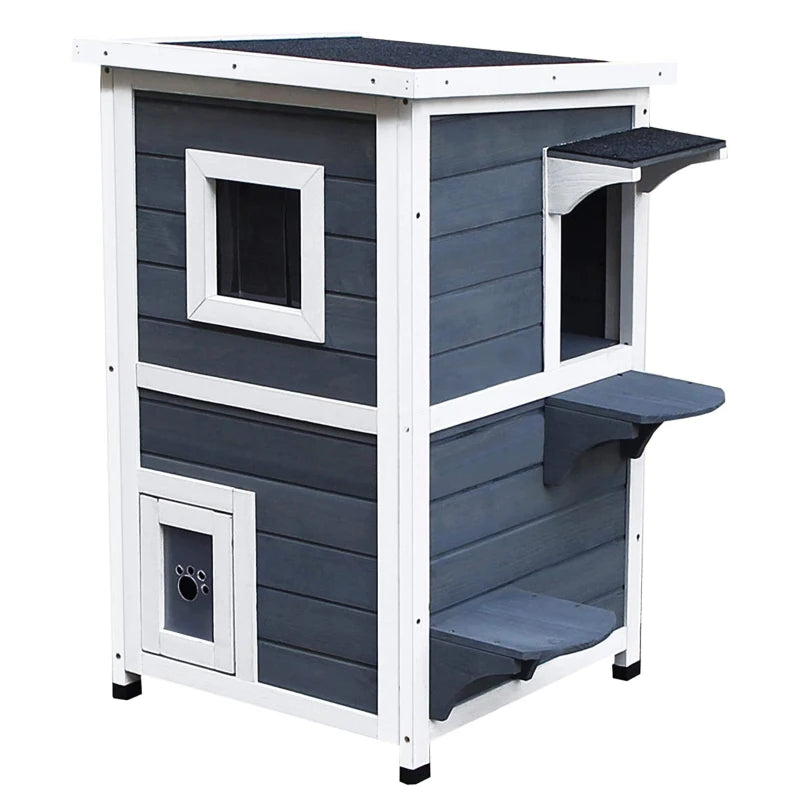Wooden Cat House Outdoor 2 Floors with Window
