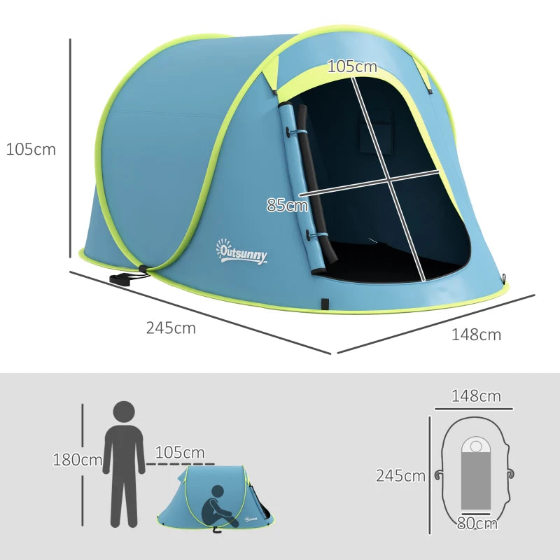 Blue Two-Man Instant Dome Tent with Accessories