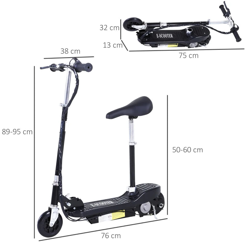Ride-On Electric Scooter with Adjustable Seat & Handlebars, Brakes – Black