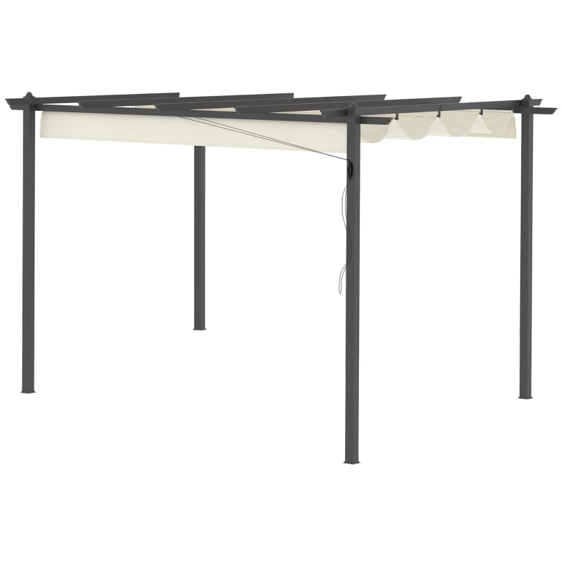 Outdoor aluminium pergola with retractable roof, cream white patio gazebo, 4x3m