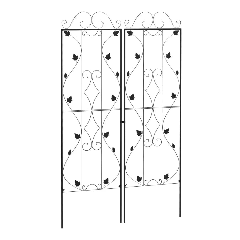 Garden Trellis Set of 2, Metal Climbing Plant Supports with Elegant Leaf Design