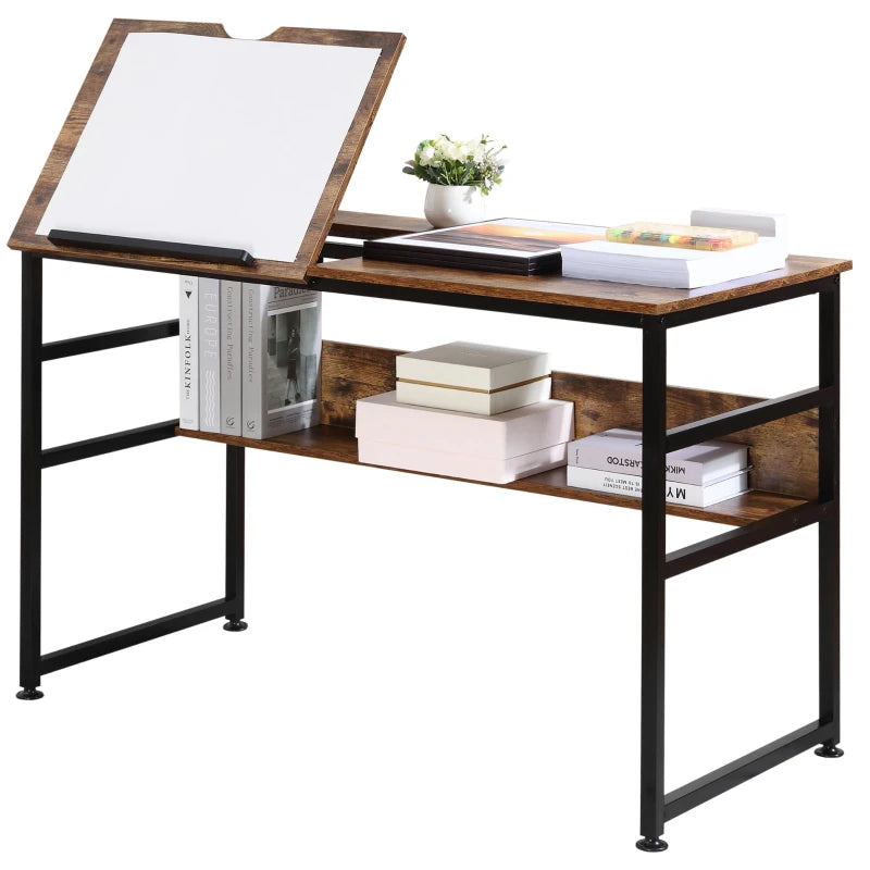 Craft Workstation with Tiltable Tabletop & Shelf – Brown