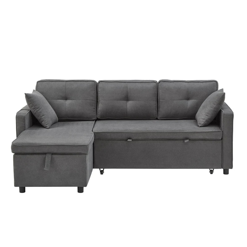 Grey L-Shaped Sleeper Sofa with Storage and Reversible Chaise, Compact