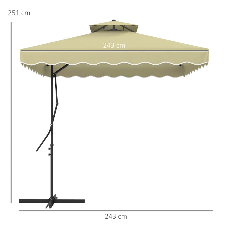 Elegant beige cantilever garden parasol with double top and decorative ruffles – 2.5m