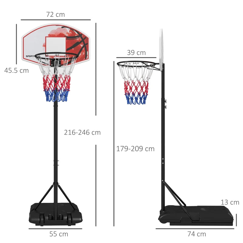 Mobile Basketball System – Adjustable 179–209cm, Strong Base