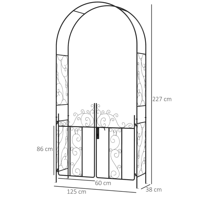 Black Garden Arbor with Double Gates – Outdoor Arch for Roses, Vines, Weddings
