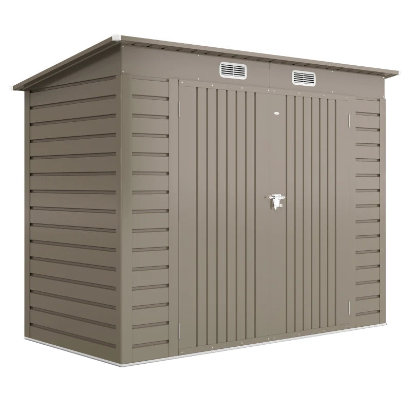 Secure Galvanised Steel Garden Shed with Latched Door and Padlock, Light Grey, 3.7x7.9ft