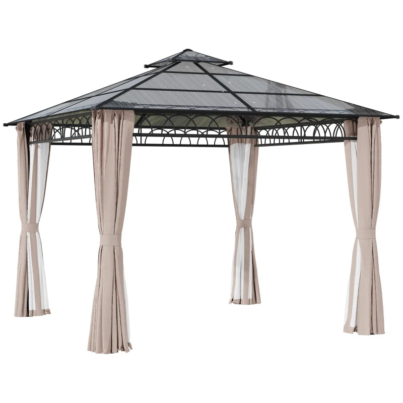 Double Roof Hard Top Gazebo with Galvanised Steel Frame, Nettings & Curtains – 3x3m