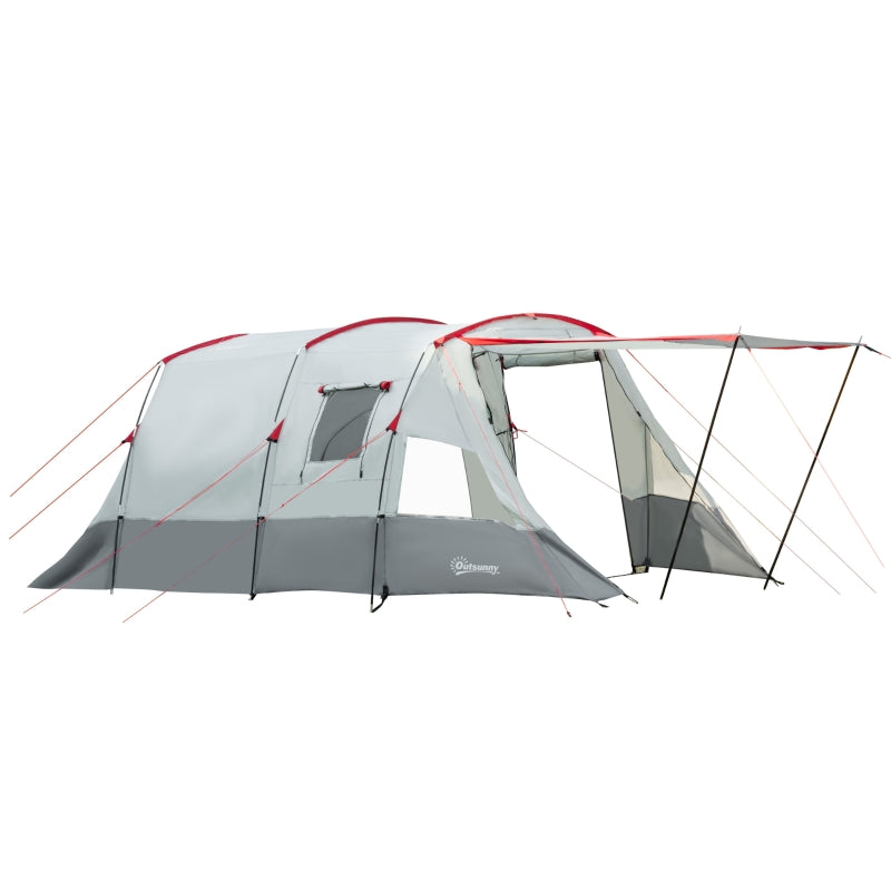 Grey Tunnel Tent – 6-8 Person Waterproof Tent with Multiple Doors & Carry Bag