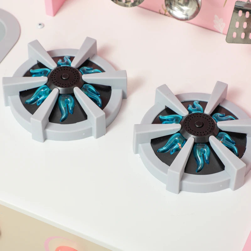 Pretend Play Kitchen for Kids with Lights, Sounds, Ice Maker & Double Stoves – Pink