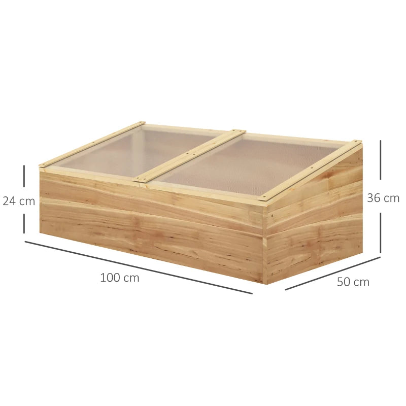 Wooden Cold Frame Greenhouse with Openable Top Covers, Polycarbonate Panels for Plants – 100x50x36cm