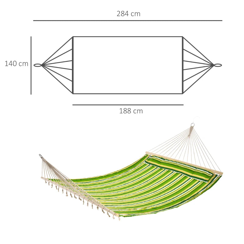 Portable Double Cotton Hammock with Pillow – 180kg Capacity, Green, 188x140cm