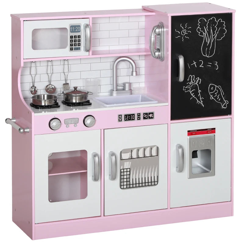 Kids Kitchen Playset with Toy Phone, Chalkboard, Microwave, Cooking Stove & Sink