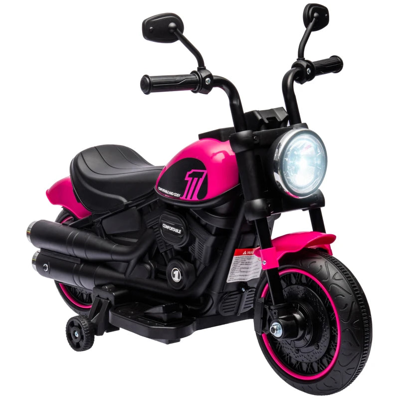 Kids 6V Electric Motorbike with Training Wheels & Easy One-Button Start - Pink