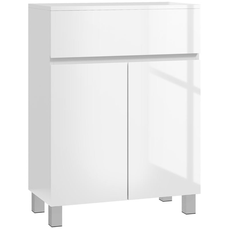 Bathroom Storage Cabinet, High Gloss White, Adjustable Shelf, 80cm