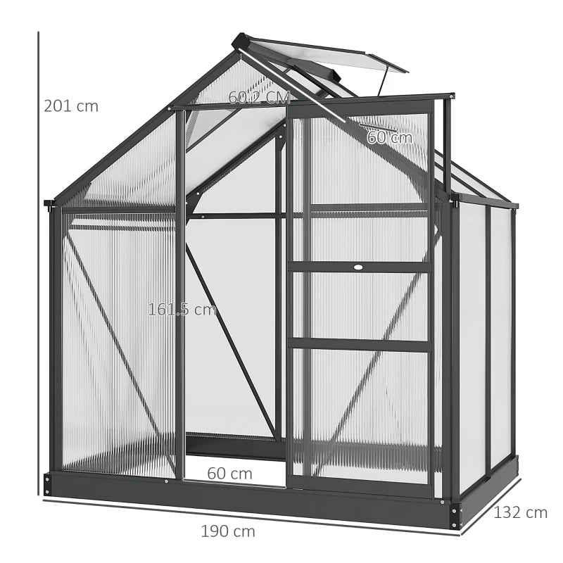 Large 6x4ft Garden Greenhouse with Clear Polycarbonate Panels, Sliding Door & Base Frame Grey