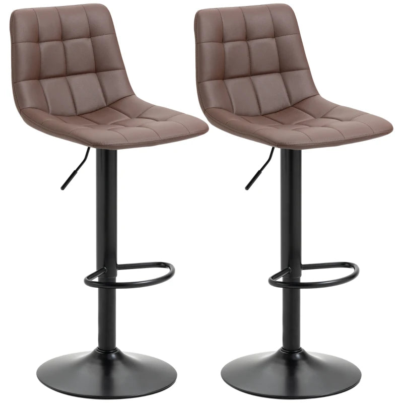 PU Leather Bar Stools, Set of 2, Adjustable Height, Brown
