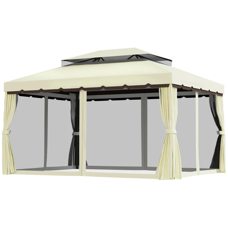 Double-Roof Pergola Style Gazebo with Enclosure Panels, Great for Outdoor Living