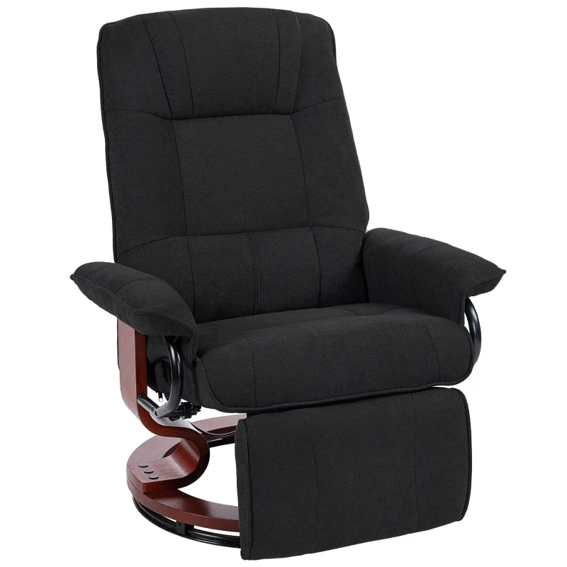 Black Reclining Chair with Swivel Base and Footrest, Modern Design