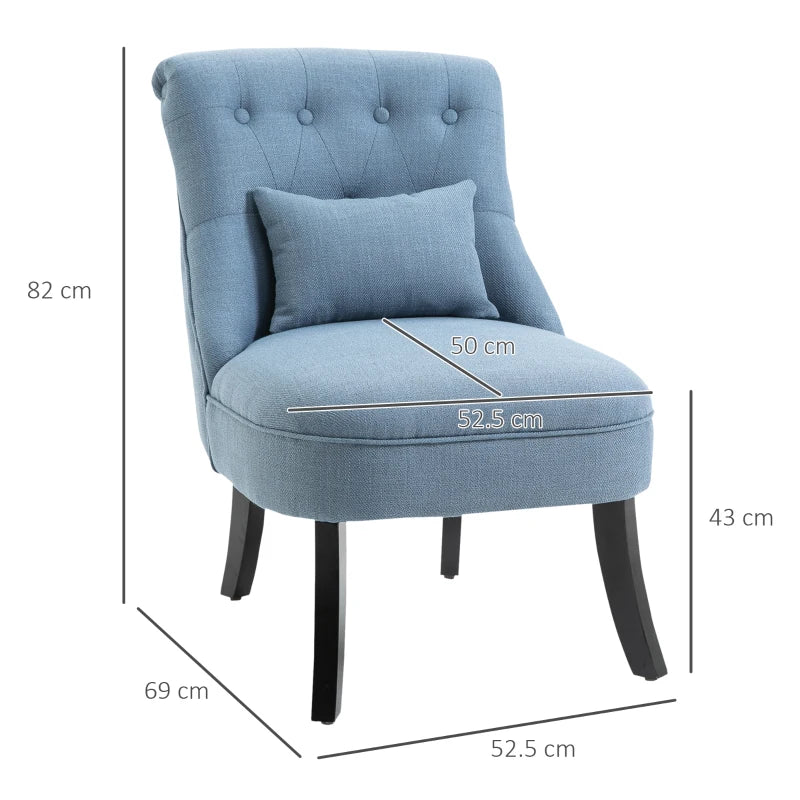 Blue Upholstered Dining Chair with Pillow & Solid Wood Frame